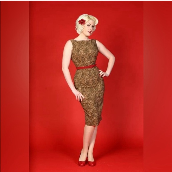 Tatyana by Bettie Page 1950s leopard wiggle pencil dress mad men pinup retro - Picture 1 of 8